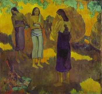 Paul Gauguin : Three Tahitian Women against a Yellow Background